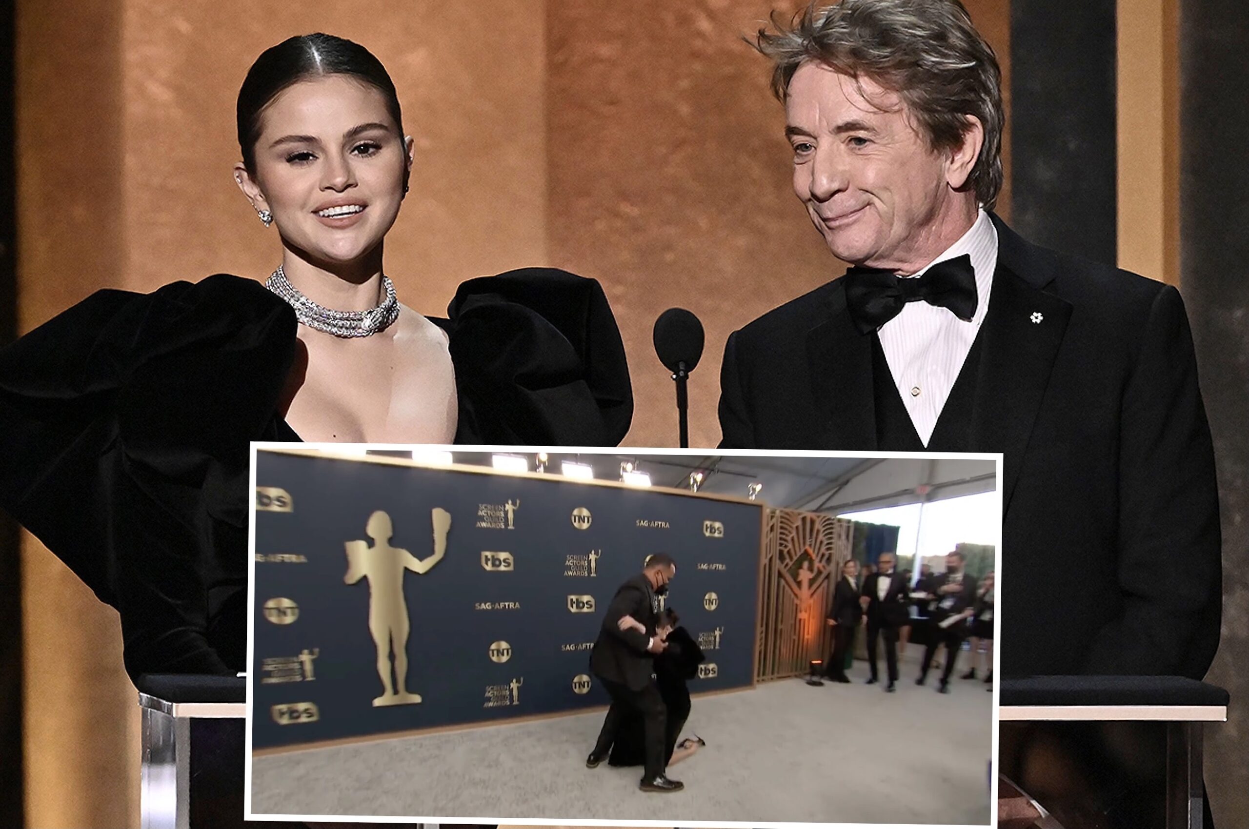 Upss! Rrëzohet keq në tapetin e kuq, Selena Gomez prezanton këmbëzbathur “Sag Awards” (VIDEO)